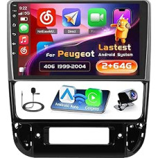 9 Inch Android 15 Car Radio for Peugeot 406 1999-2004 2 DIN Screen (2 + 64GB) with Wireless CarPlay Android Car FM RDS GPS Bluetooth Steering Wheel Control Reversing Camera