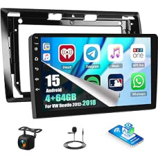 CAMECHO 4+64G Android 15 Navi Autoradio für VW Volkswagen Beetle 2012-2018 mit GPS WiFi, 9 Zoll Wireless Carplay Bluetooth HD Radio mit Android Auto FM RDS Mirror Link mit Rückfahrkamera