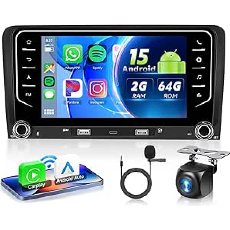 Automobilinis radijas 2G + 64G Android 15, skirtas Audi A3 8P S3 8P RS3, 7 colių HD jutiklinio ekrano automobilinis radijas su belaidžiu 