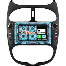 Wireless CarPlay & Android Car Radio for Peugeot 206 206CC 206SW 2000-2016, Linux System BT 5.0 Radio with Physical Volume Control, Quick Start, Plug & Play Stereo for Citroen C2 (13-18)