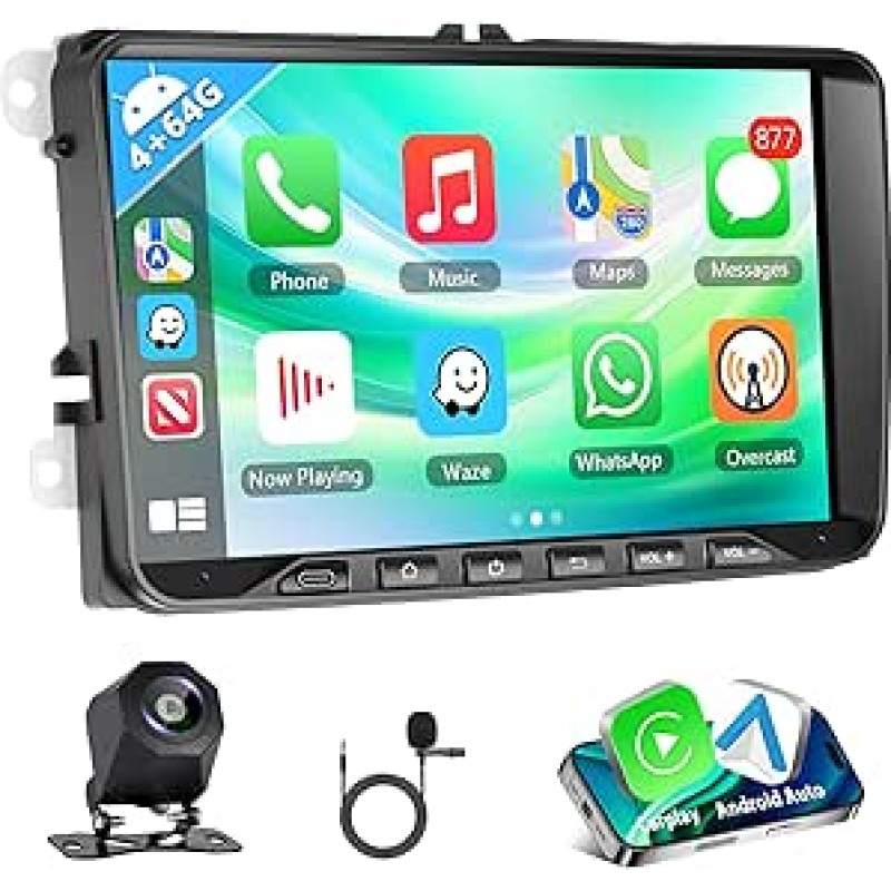 4+64G automobilinis radijas VW Seat/Skoda/Altea/Toledo/Leon/Altea XL su belaidžiu Carplay/Android Car, Motorsi 9 colių Android jutiklinis ekranas GPS Navi/WiFi/FM/RDS/SWC/Canbus/BT/EQ+AHD kamera + mikrofonas