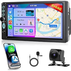 [4+64G] Car Radio with Wireless Carplay/Android Car, Motorsi 7 Inch 2 Din Android IPS Screen Touchscreen Car Radio with GPS/Bluetooth/SWC/FM/RDS/WiFi/USB + Reversing Camera