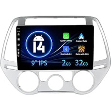 [2G + 32G] Android 14 Car Radio for Hyundai I20 2010 2011 2012 2013 2014 CarPlay Android Car 9 Inch IPS Car Stereo with DSP Mirror Link Bluetooth WiFi GPS FM/RDS SWC Rear View Camera