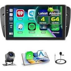 9 colių [Incell jutiklinis ekranas] Android 15 automobilinis radijas Seat Ibiza 2009-2013 su belaidžiu Carplay Android automobiliu, 4+64G radijas su Bluetooth/GPS/ galinio vaizdo kamera/FM/RDS/EQ/WiFi/SWC/UI