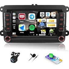 CAMECHO Android 15 VW Car Radio for VW Golf 5 Golf 6 Polo Skoda with Navi Carplay Android Car, 7 Inch Screen 2 DIN Golf 5 Car Radio with Bluetooth 5.0 FM/RDS USB/Type-C + Reversing Camera