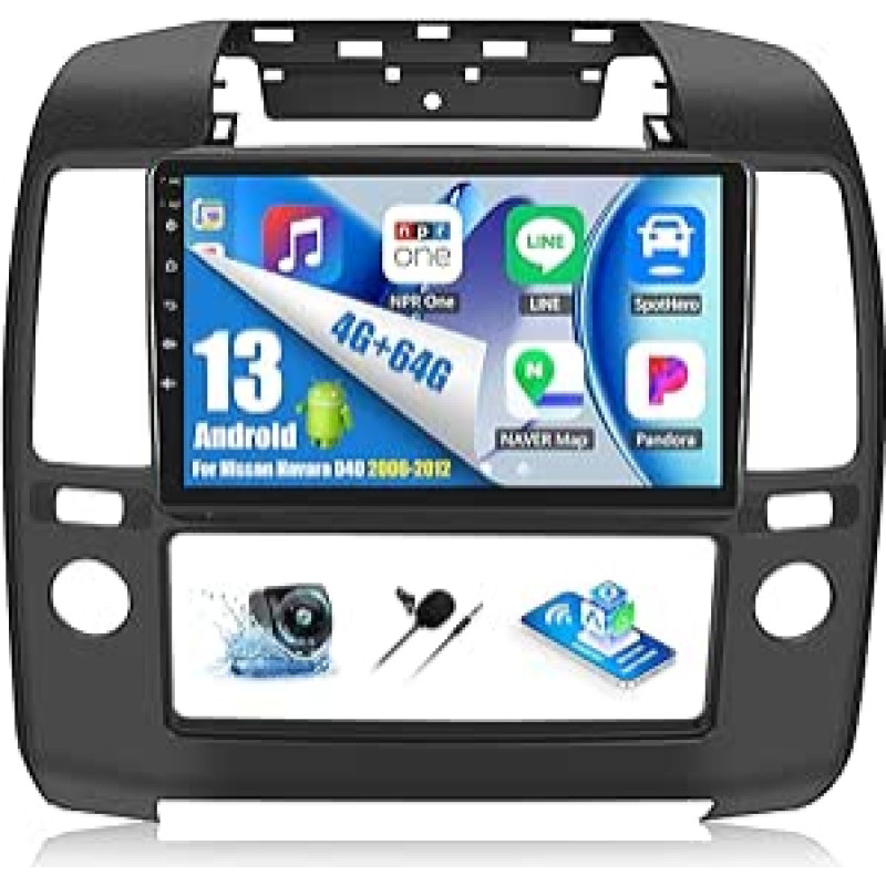 OiLiehu 4+64G Android 13 automobilinis radijas Nissan Navara D40 2006-2012 Dvigubas DIN radijo imtuvas Carplay Android automobilinis radijas su 9 colių ekranu su Bluetooth FM RDS GPS WiFi SWC EQ + atbulinės eigos kamera