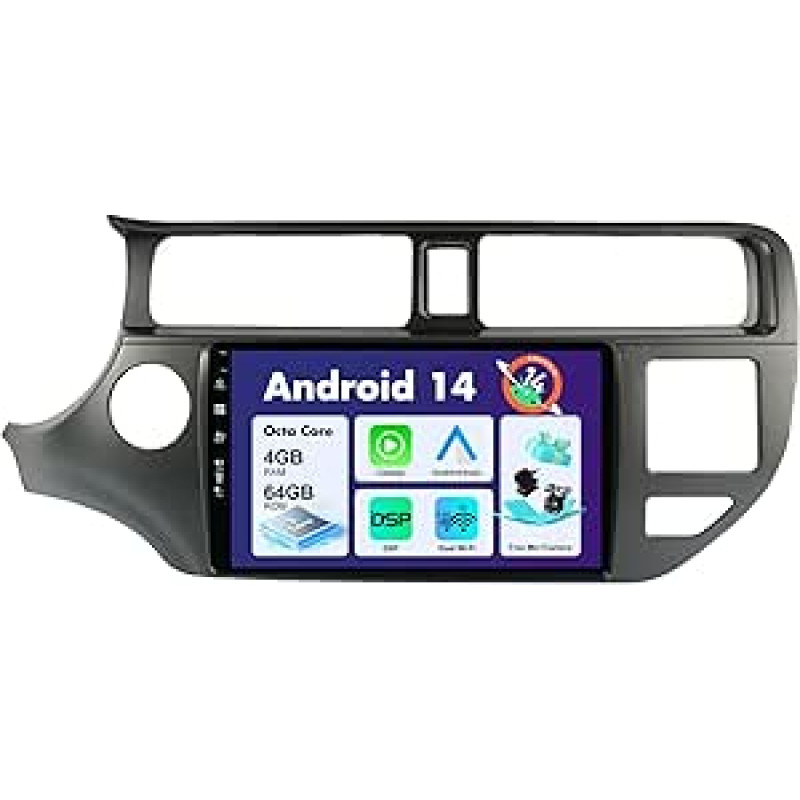 SXAUTO Android 13 IPS automobilinis radijas, tinkamas Kia K3 Rio (2011-2015) - Integruotas Carplay/Android Car/DSP - LED kamera + MIC - 4G + 64G - DAB 360 kamera Valdymas vairu Greitas įkrovimas AHD WiFi - 2 DIN