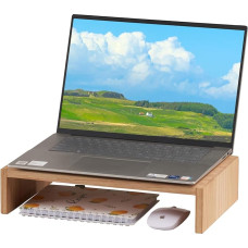 KIRIGEN medinis monitoriaus stovas - stalinis kompiuterio, nešiojamojo kompiuterio, televizoriaus ir spausdintuvo organizatorius, biuro priedas su laikymo vieta, 39 cm ilgio, natūralios spalvos