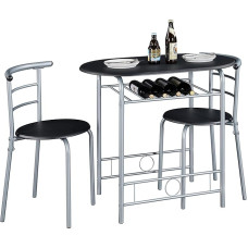 Yaheetech Valgomojo kėdės, valgomojo komplektas 2 žmonėms, stalo komplektas su medine koja, 1 valgomojo su dėže ir 2 virtuvės kėdės su atlošu, 90 x 53 x 73,5 cm, juodos spalvos