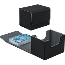 Kortelės kaladės dėžutė MTG, rinkimo kortelių dėžutė 100+ kortelių, PU odos stipri magnetinė prekybos kortelių dėžutė, suderinama su Magic Commander TCG kortelėmis (horizontali juoda)