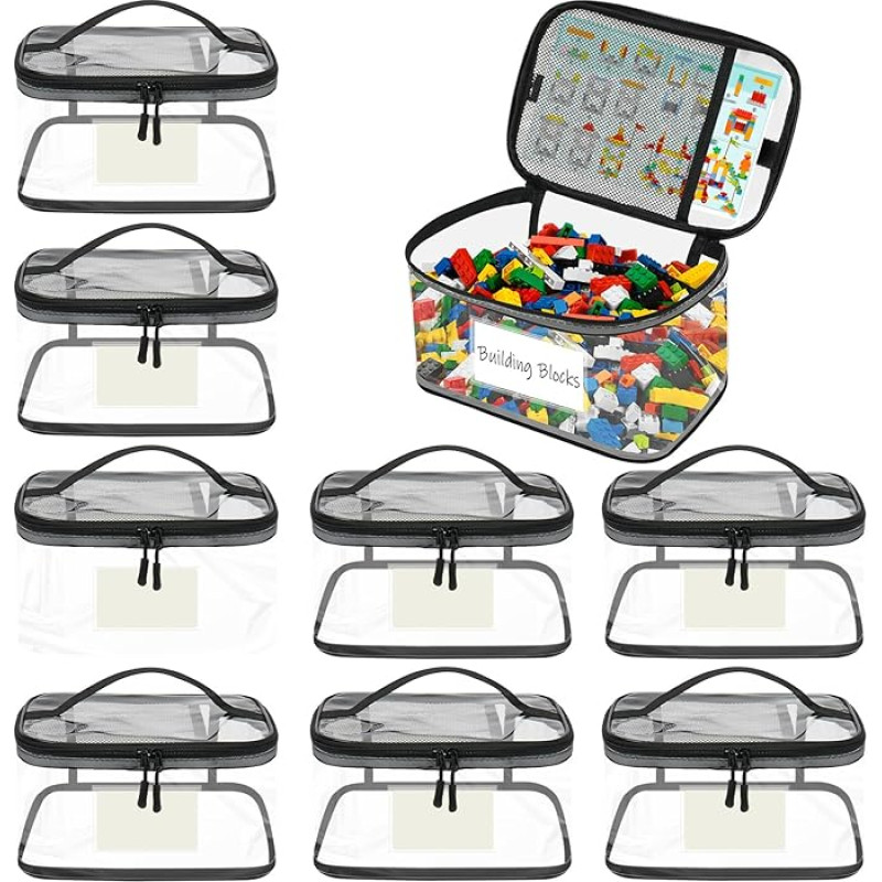 8 žaislų laikymo maišelių pakuotė su vardine etikete ir instrukcijų maišeliu, atsparūs vandeniui su užtrauktuku ir tinklelio skyriais, žaislų laikymo maišeliai, skirti 