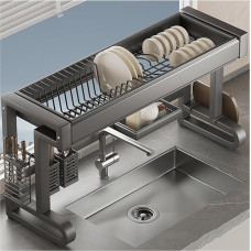 Didelė 2/3 pakopų anglinio plieno indų džiovyklė vienguboms ir dviguboms kriauklėms 66 x 29 x 51 cm Taupo vietą ir idealiai tinka efektyviam virtuvės laikymui