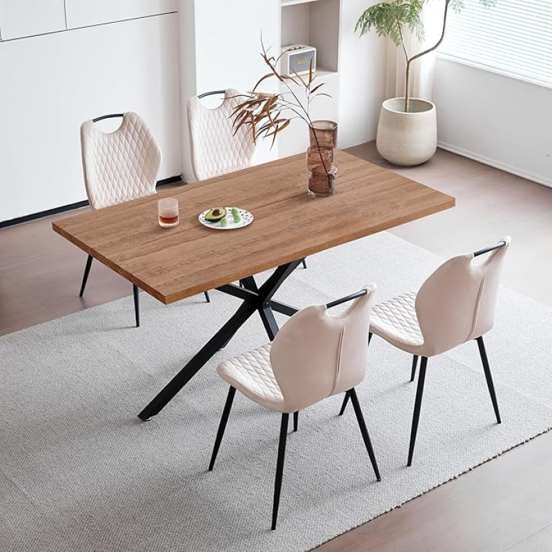 Valgomojo stalas su 4 kėdėmis, valgomojo kambario komplektas, 140 x 78 x 77 cm, stačiakampis medinis valgomojo stalas, 4 kėdės su aukštu atlošu, juodos 