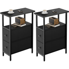 YMYNY Plonas staliukų rinkinys, 2 dalys, siauras naktinis staliukas su 2 medžiaginiais stalčiais, naktinis staliukas mažoms erdvėms, šoninis staliukas miegamajam ir svetainei, juodas HST019B-2