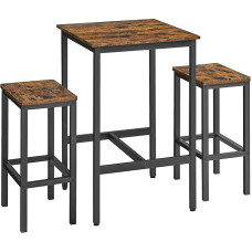 VASAGLE Bar Table with Bar Stool Set, Dining Table with 2 Chairs, Kitchen Table, Small, Bar Chairs for Dining Room, Kitchen, Vintage Brown Ink Black LBT017B01