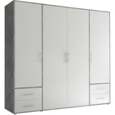 Valencia Wardrobe in Concrete look, White – Versatile 4-door hinge-door wardrobe with lots of storage space for your bedroom – 206 x 195 x 60 cm (W x H x D)
