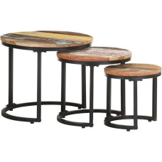 Beistelltisch Set 3er Recyceltes Massivholz Industrie Design Couchtisch Sofatisch Nesting Tables Platzsparend Stapelbar für Wohnzimmer Schlafzimmer Flur