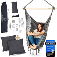 BELLAMATILDA Kabantis krėslas su 3 pagalvėlėmis ir 360° tvirtinimo priedais - lauko ir vidaus XXL kabančios sūpynės suaugusiesiems ir vaikams - kabanti sėdynė / kabantis krėslas iki 150 kg sodui, svetainei