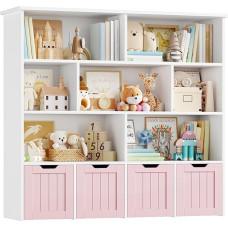 FOREHILL Vaikų lentyna su dėžėmis ant ratukų, 4 lygių vaikų knygų spinta, vaikų kambario baldai, žaislų reguliatorius, saugojimo lentyna, vaikų knygų spinta, vaikiška spinta, lentyna, rožinė,