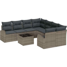 vidaXL Sofa Set mit Kissen mit Speicher 9 pcs Grau Poly-Rattan, Garten und Terrasse, modernes modulares Outdoor-Sofa-Set, Bequeme Patio-Möbel, anpassbare Lounge, Entspannungssuite