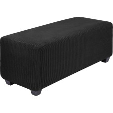 PiccoCasa Aukštos elastingas Osmanų dangtelis su elastinga apačia Minkštas Slipcover Žakardo audinys Mažas pledas stačiakampis saugojimo taburetės baldų dangteliai Juoda S