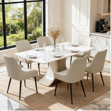 6 valgomojo kėdžių rinkinys, dirbtinės odos minkštasuoliai, kėdės su atlošu, virtuvės kėdės su atlošu, kėdės su atlošu ir metalinėmis kojomis, valgomojo kėdės, svetainės kėdės,