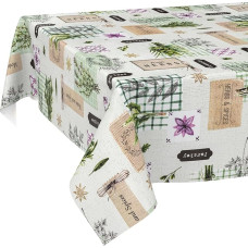 ANRO aliejinė staltiesė, skalbiama sodo staltiesė, nepraleidžianti vandens, 240 x 140 cm, nupjautais kraštais, žolelės, žalia