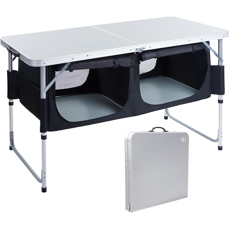 EVER ADVANCED Camping Table Folding Aliuminio sulankstomas stalas 120 x 60 cm Reguliuojamas aukštis su saugojimo vieta 50 kg apkrovos talpa Sodo stalas 4-6 žmonėms Stovyklavimo spintelė Mažos pakuotės dydis piknikui
