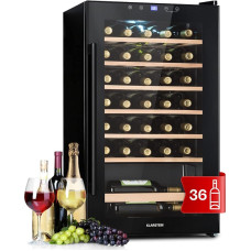 Klarstein Wine Refrigerator, Drinks Fridge Slim, 1 Zone Fridge with Glass Door, Drinks Refrigerators Freestanding, Wine Fridge Small, Wine Refrigerators with UV Protection, 4-18°C, 36 Bottles