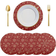 Tischsets, runde , 6er-Set, Silber, Winter, Blaugrün, Türkis, Schneeflocken, , hitzebeständige for Esstisch, Weihnachtsdekorationen, Ornamente(Multi-Colored 1035)