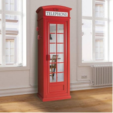 Dmora London Telephone Box Wardrobe with 3 Shelves and Mirror Door, Made in Italy, Bedroom Wardrobe, 68 x 55 H215, Red
