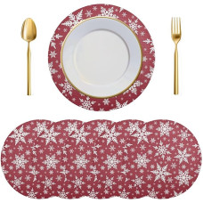 Tischsets, runde , 6er-Set, Silber, Winter, Blaugrün, Türkis, Schneeflocken, , hitzebeständige for Esstisch, Weihnachtsdekorationen, Ornamente(Multi-Colored 747)