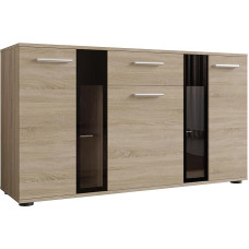 Mirjan24 Salsa komoda su stalčiais Highboard Sideboard spinta Natūralių tonų universali spinta Svetainės spinta Sideboard (be apšvietimo, Sonoma ąžuolas)