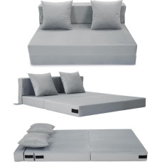 HAUSPROFI Sofa lova su aksominio audinio užvalkalu ir 2 pagalvėlėmis, nuimamas užvalkalas, skalbiamas, sulankstomas čiužinys su labai elastinga PU kempine, gulimas paviršius 140 cm x 200 cm (pilka)