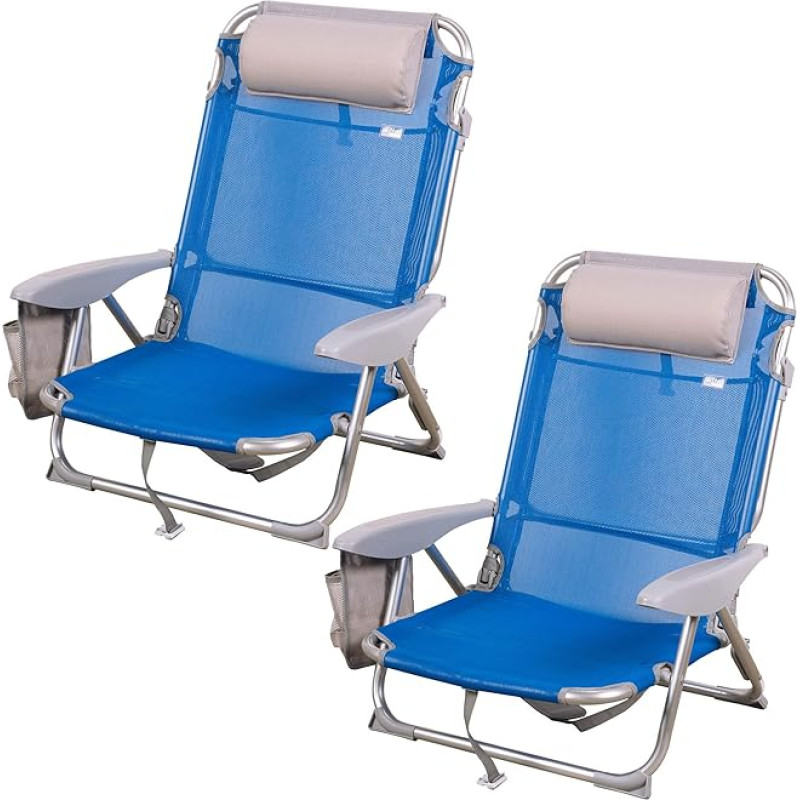 AKTIVE 2 sulankstomų kėdžių pakuotė 4 padėtys mėlyna 51 x 45 x 76 cm, su paminkštinta pagalvėle, šonine kišene, rankenomis, maksimalus svoris 110 kg, apsauga nuo pakrypimo, kelios padėtys, reguliuojamas atlošas