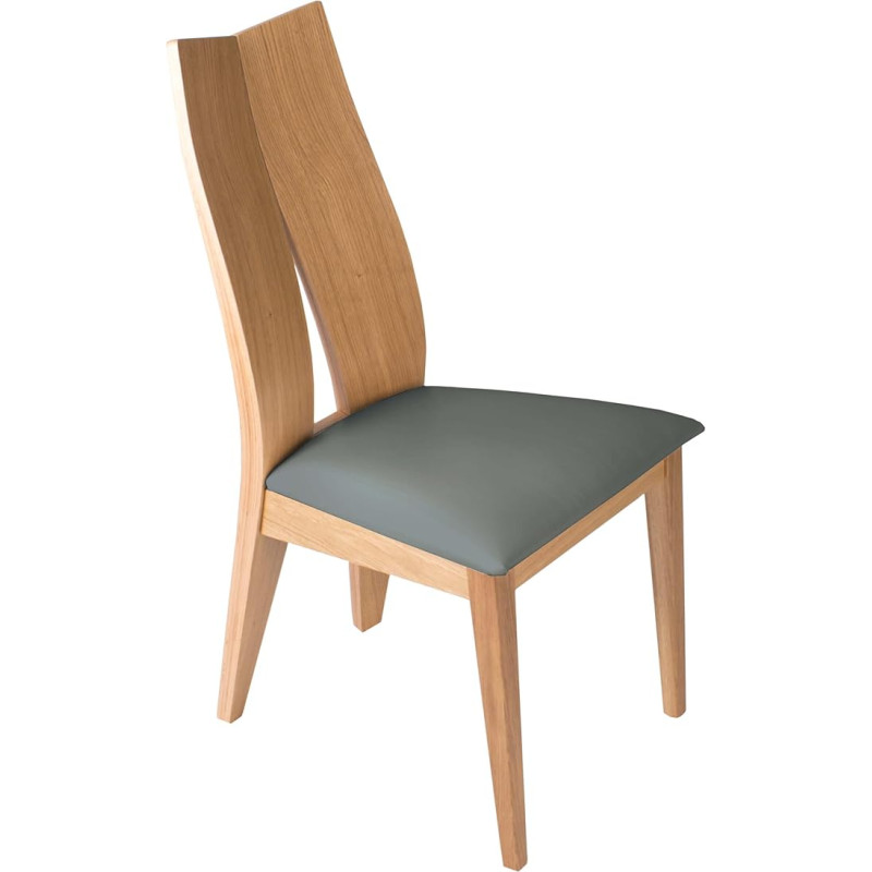 Išskirtinė ąžuolinė valgomojo kėdė su dirbtinės odos užvalkalu - elegantiško dizaino, ergonomiškos formos - puikiai tinka virtuvei, valgomajam, biurui ar svetainei (ąžuolinė, pilka)