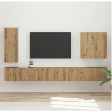 Wandmontiertes 6-teiliges Möbelset Artisan-Eiche für Innen und Außen mit Regalen und Fächern – Wetterbeständiges Multifunktions-Set für Wohnzimmer und Garten