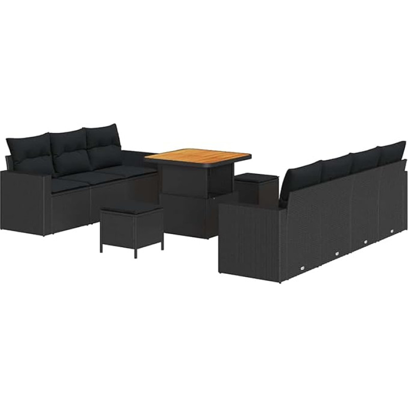 10-ties vietų sodo sofos komplektas su kilimais Schwarz Poly Rattan Akazie Gartenlounge Modelis3361574
