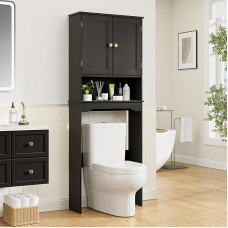 Bathroom Cabinet Over Toilet Above Toilet Cabinets Organizer 63cm L x 23cm W x 165cm H Freestanding Toilet Stand with Adjustable Shelf and Open Storage Black