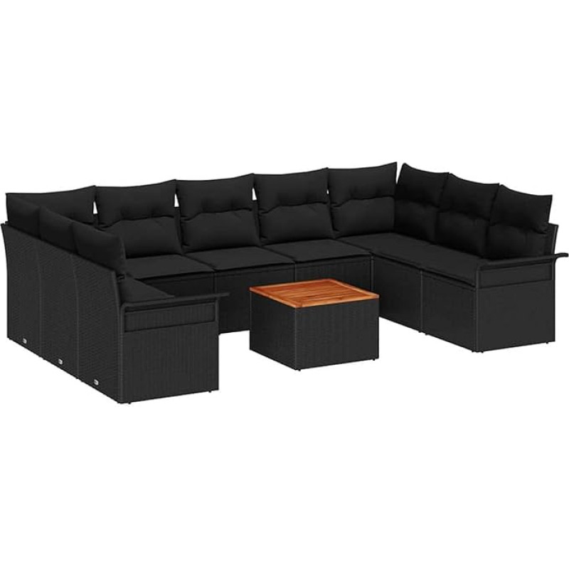 10-ties vietų sodo sofos komplektas su kilimais Schwarz Poly Rattan Akazie Gartenlounge Modelis3347373