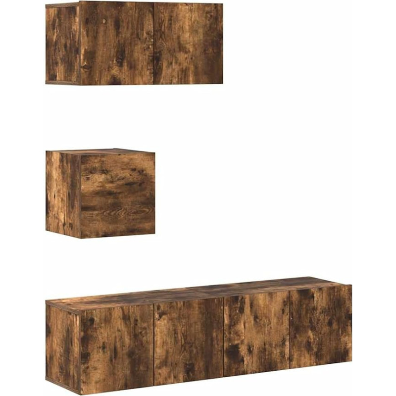 TV Schrank,4-TLG. TV-Schrank-Set Räuchereiche Holzwerkstoff,TV lenta Hängend Schrank Fernsehschrank TV bankas Wohnzimmer Möbel Modern Wandschrank für Wohnzimmer Schlafzimmer