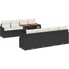 9-teiliges Garten-Sofa-Set mit Kissen Schwarz Poly-Rattan, 2-Sitzer Garten-Sofa mit Stauraum & Kissen Schwarz Poly-Rattan Gartenlounge Modelis3358168