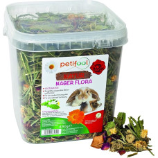 petifool Nager Flora, 430 g, visavertis pašaras graužikams, natūralus pašaras triušiams ir jūrų kiaulytėms, be dirbtinių priedų, 100 % natūralus, rūšiai tinkamas pašaras, žolelės ir liucerna