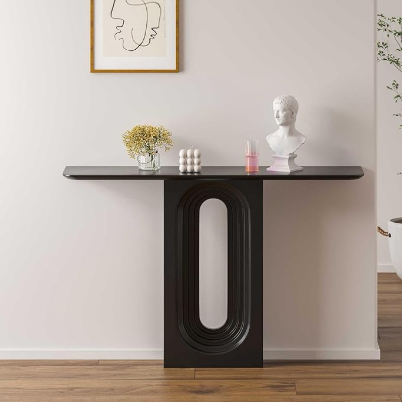 Konsolentisch, Konsolen-Akzenttisch für den Eingangsbereich, Eingangstisch mit geometrischer Basis, Sofatisch hinter der Couch, Akzenttische für den Flur im Wohnzimmer (schwarz)