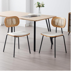 chairus Dining Room Chairs Set of 2 Padded Kitchen Chairs PU Leather Accent Chairs with Rattan Backrests Wooden Chairs for Dining Room Kitchen Living Room (White)