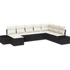 8-teiliges Garten Sofa Set mit Kissen Schwarz Poly Rattan Gartenlounge Modelis3355846