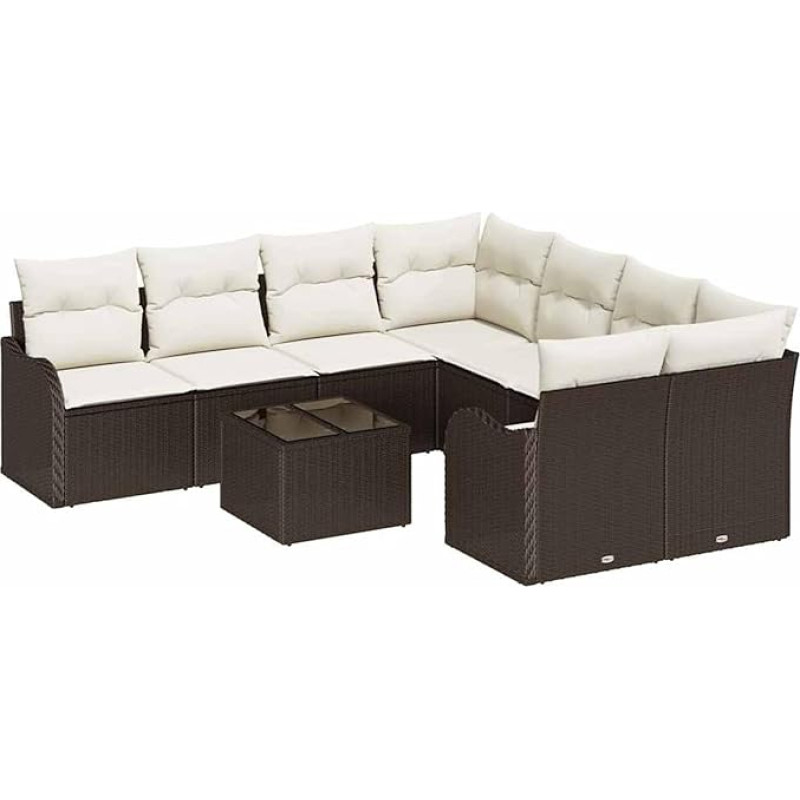 9-teiliges Garten-Sofa-Set mit Kissen Braunes Poly Rattan, 2-Sitzer Garten-Sofa mit Kissen Braunes Poly Rattan Gartenlounge Modelis3345638