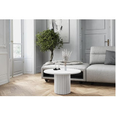 LOMELO šiuolaikinio dizaino apvalus kavos staliukas (67 x 67 x 42 cm) (baltas/baltas)