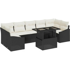 8-teiliges Garten-Sofa-Set mit Kissen Schwarz Poly Rattan Gartenlounge Modelis3348953