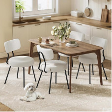 VASAGLE Set of 4 Dining Chairs Kitchen Chairs Upholstered Chair Fleece Surface Curved Back Steel Frame Modern Cream White KDC110W14